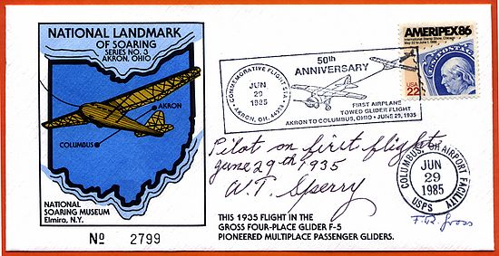 Envelope carried on the 1985 re-enactment flight